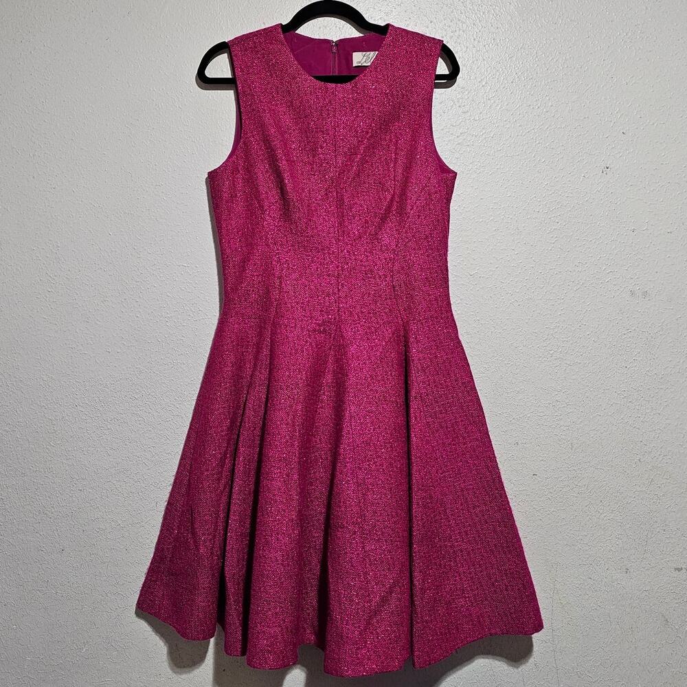 Lela Rose Sleeveless Shimmery Tweed Flared Dress Pink Metallic Women 10